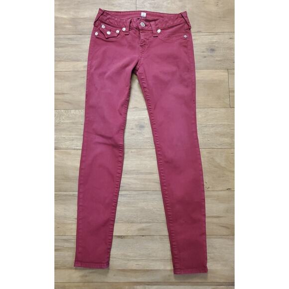 True Religion World Tour Burgandy Jeans Size 28X30 Made USA 🇺🇸 - Picture 1 of 7